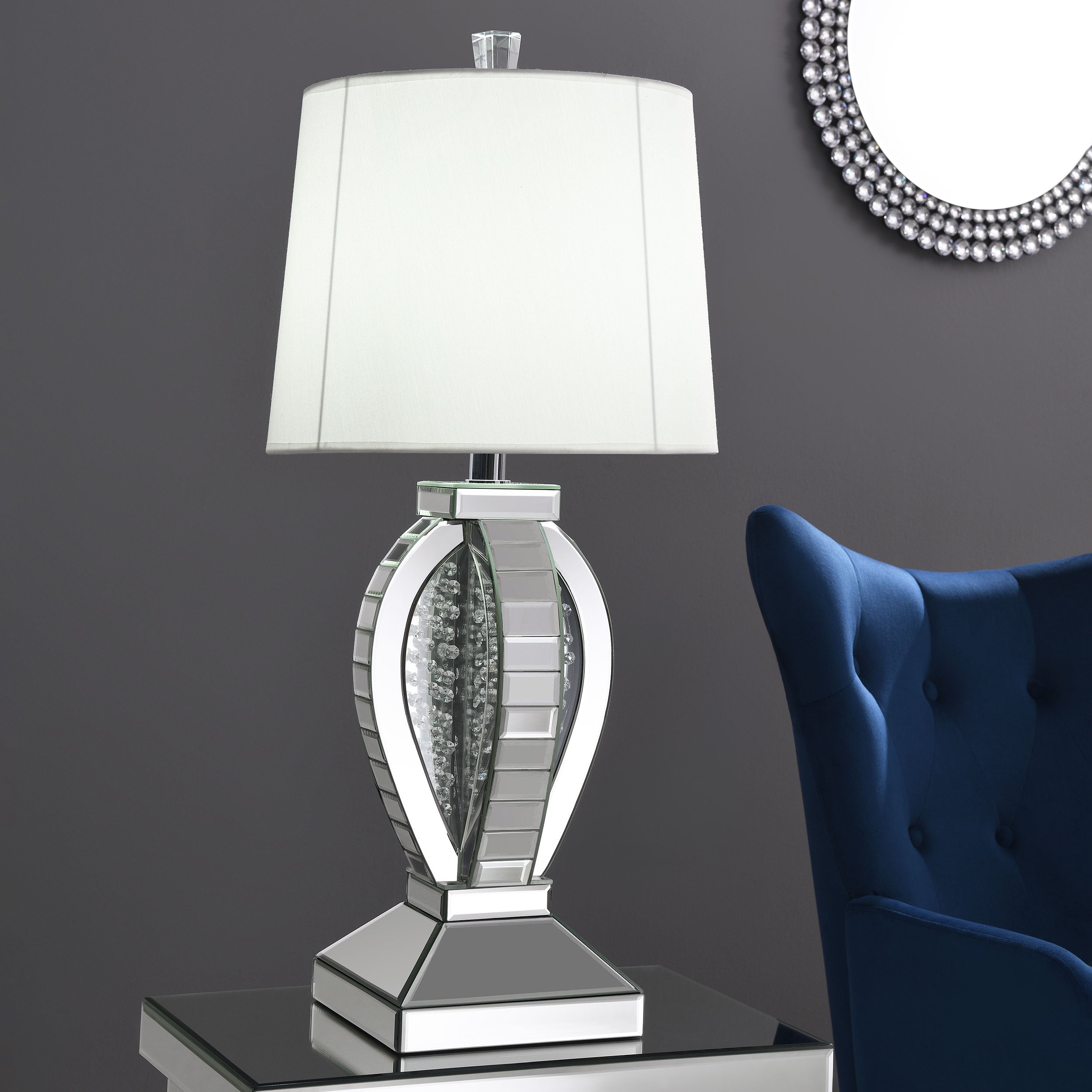 Klein Table Lamp with Drum Shade White and Mirror