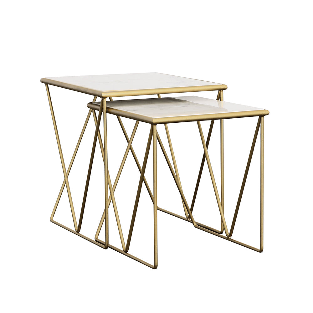 Bette 2-piece Nesting Table Set White and Gold