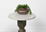 Colette Round Marble Top Side Table White and Dark Grey