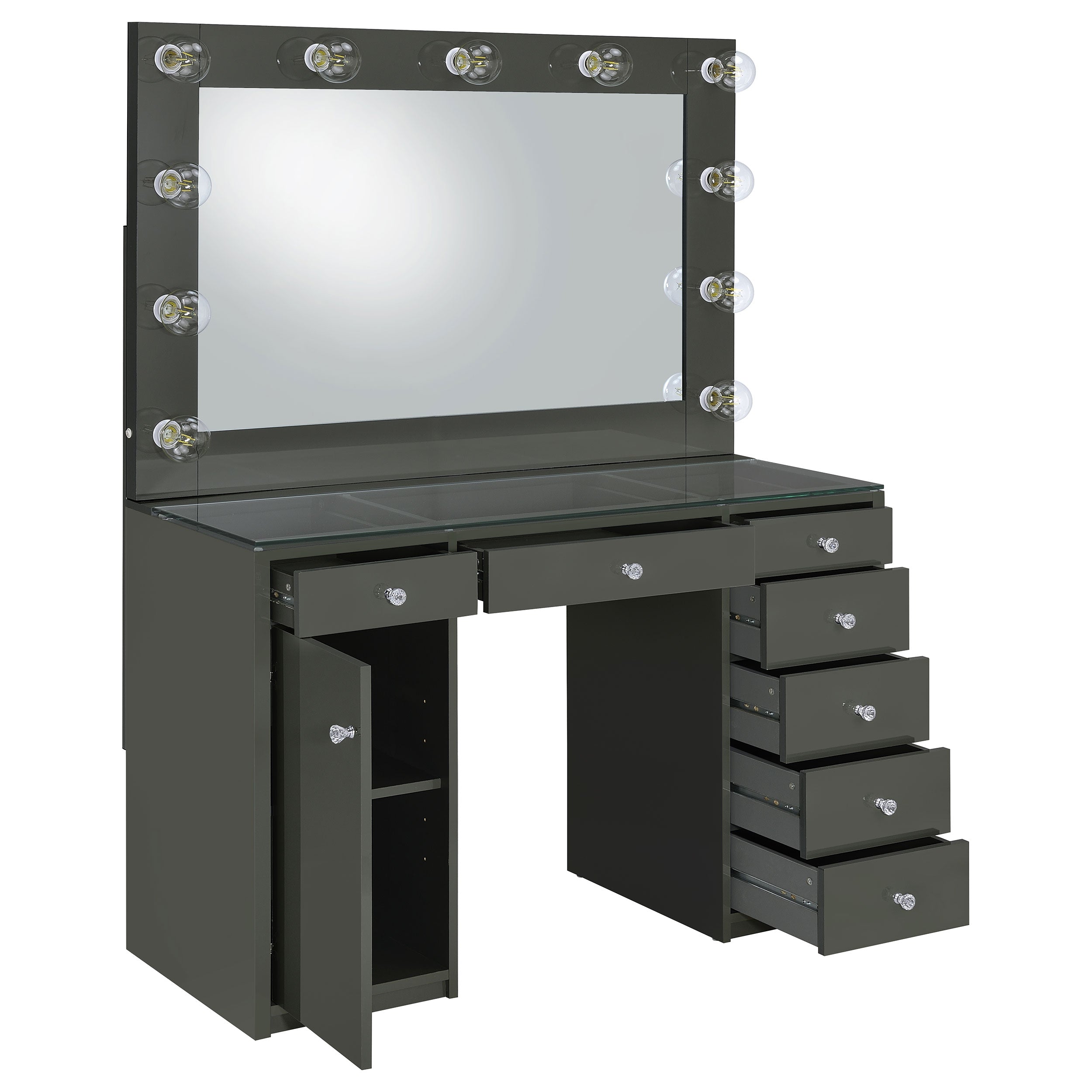 Acena 7-drawer Vanity Set with Lighting Grey High Gloss