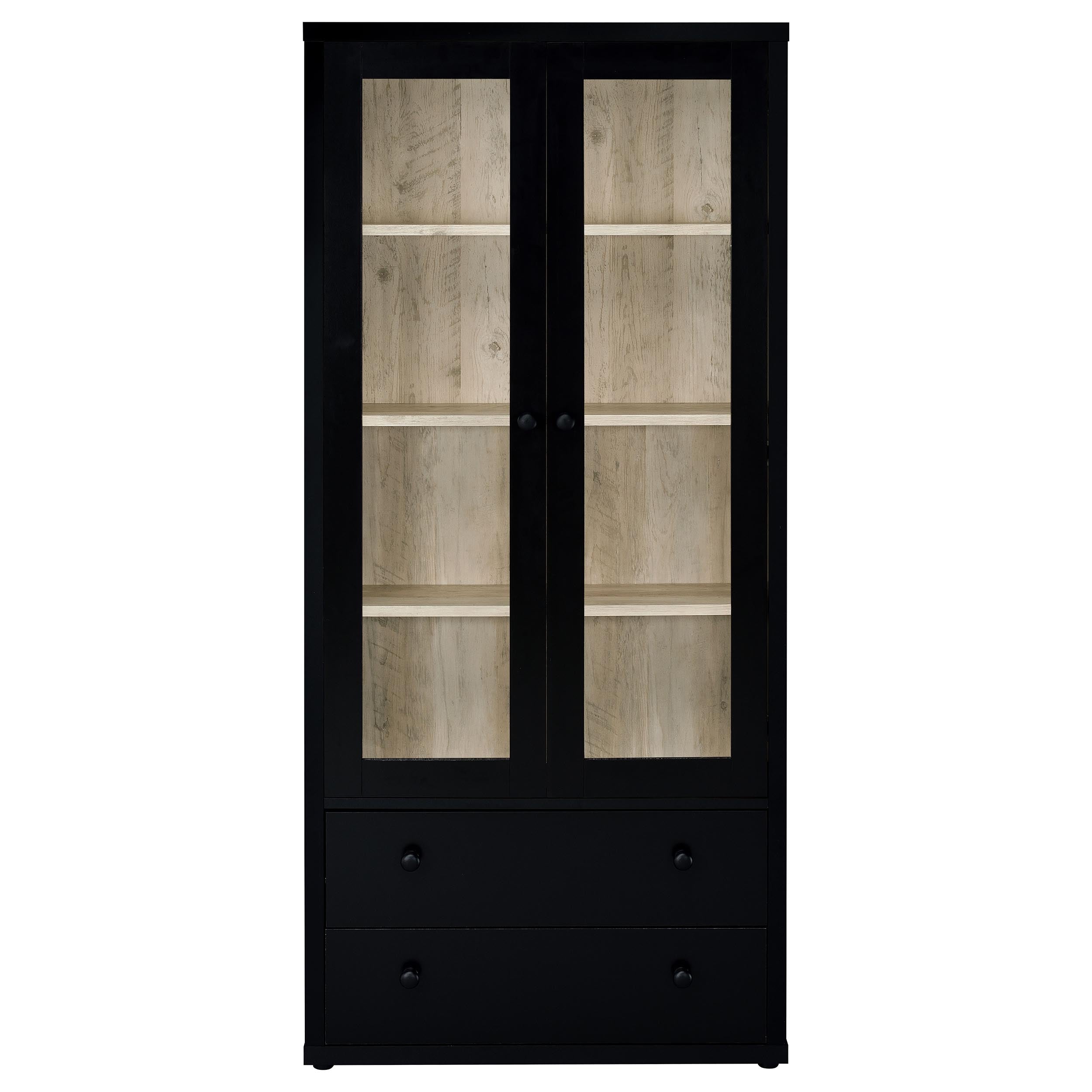 Hawthorne 4-shelf Glass Door Tall Cabinet with Drawers Black