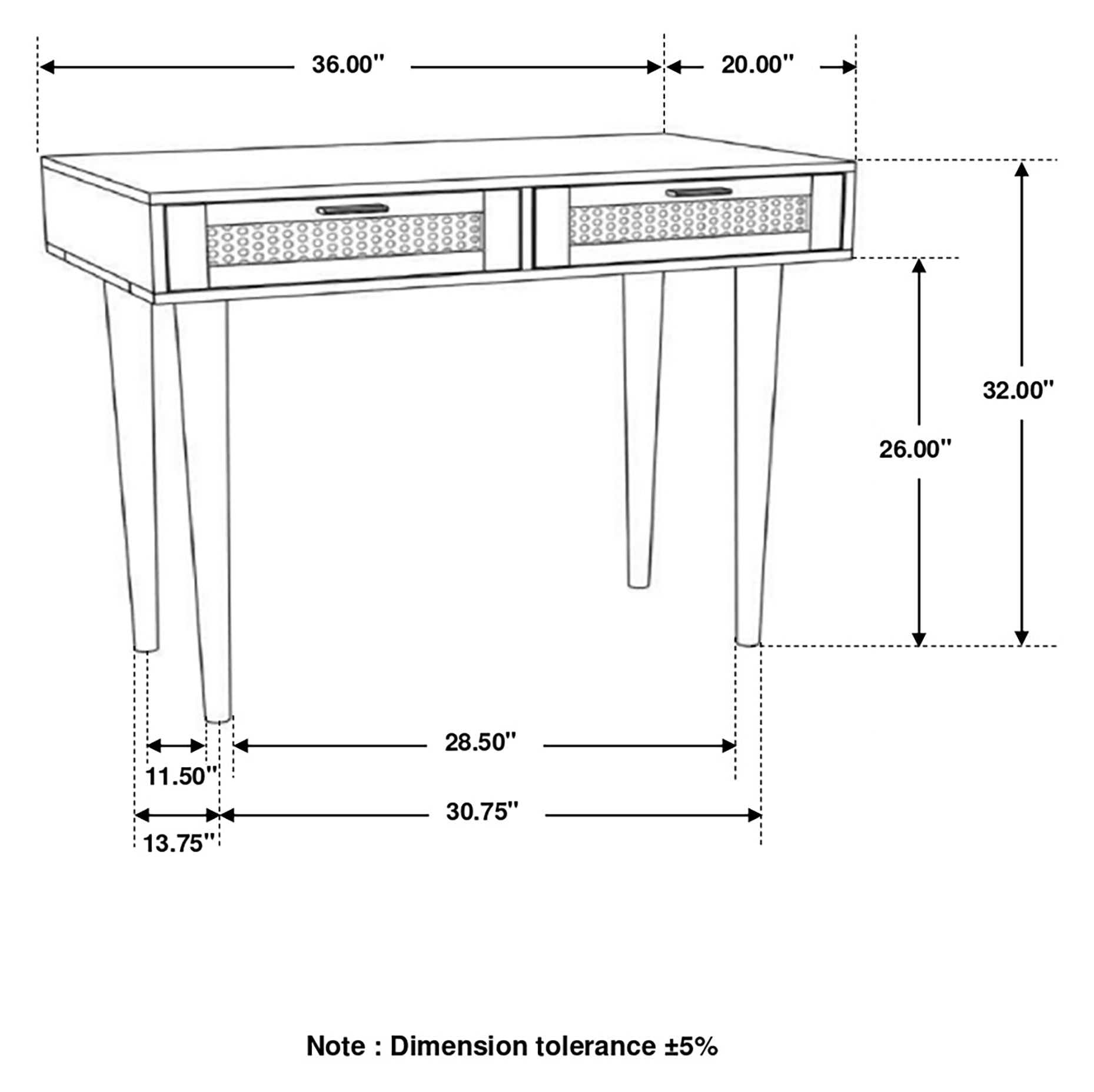 Zamora Rectangular 2-drawer Accent Writing Desk Natural