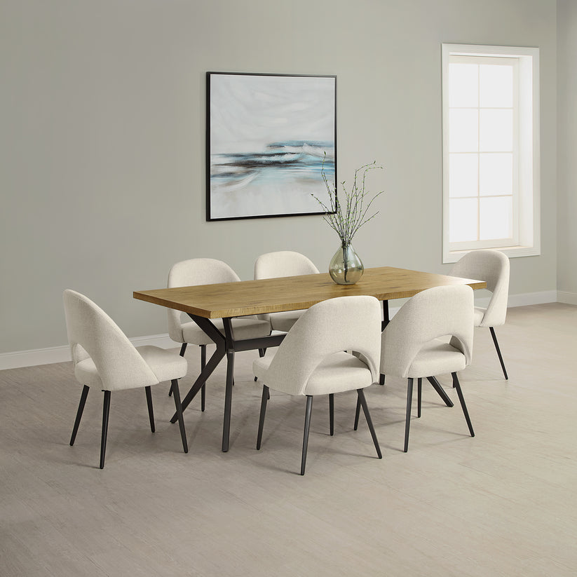 Elegant Brown Rectangular Dining Table with Black Metal Base