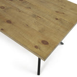 Elegant Brown Rectangular Dining Table with Black Metal Base