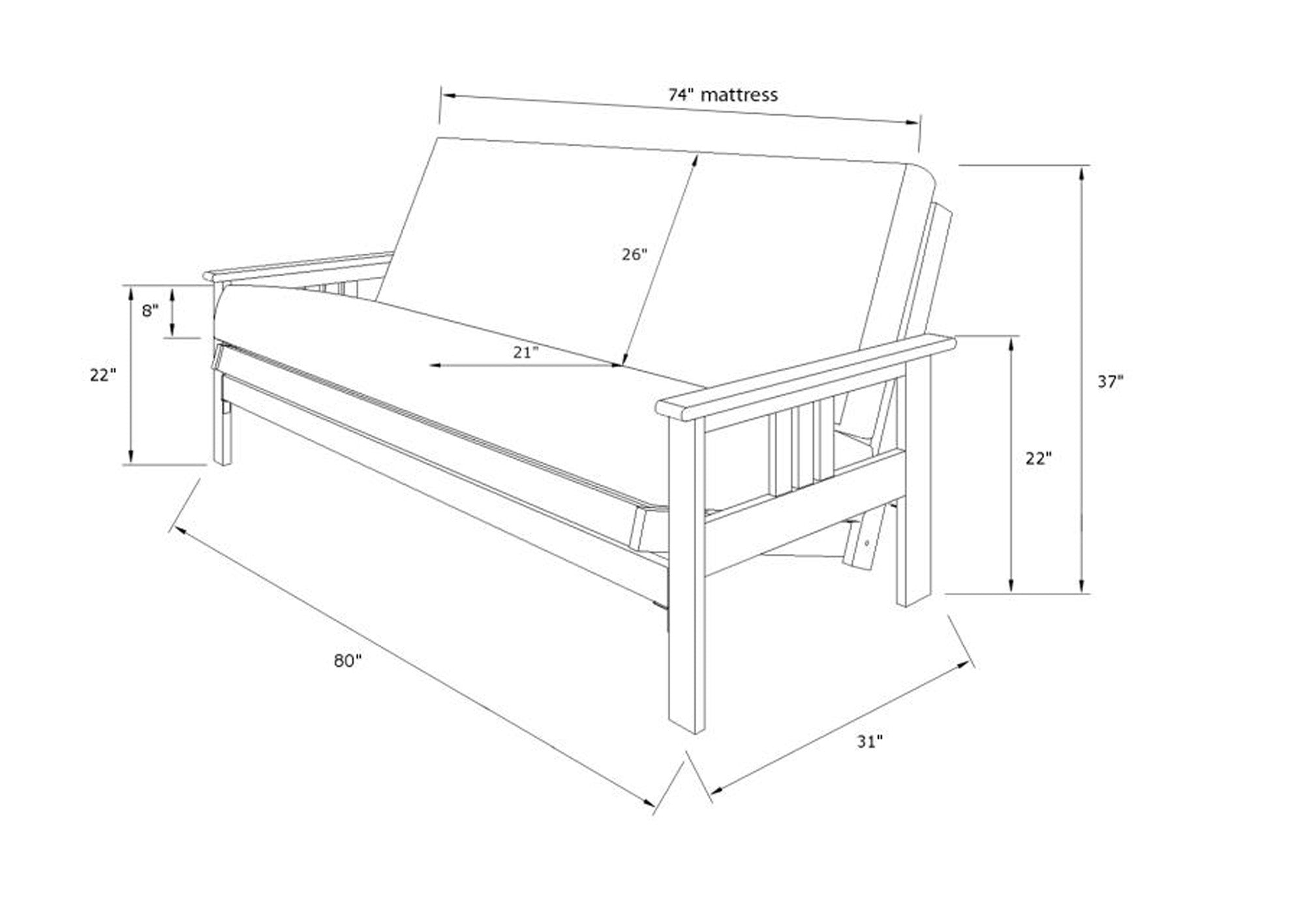 Monterey Full Size Futon Frame in Butternut